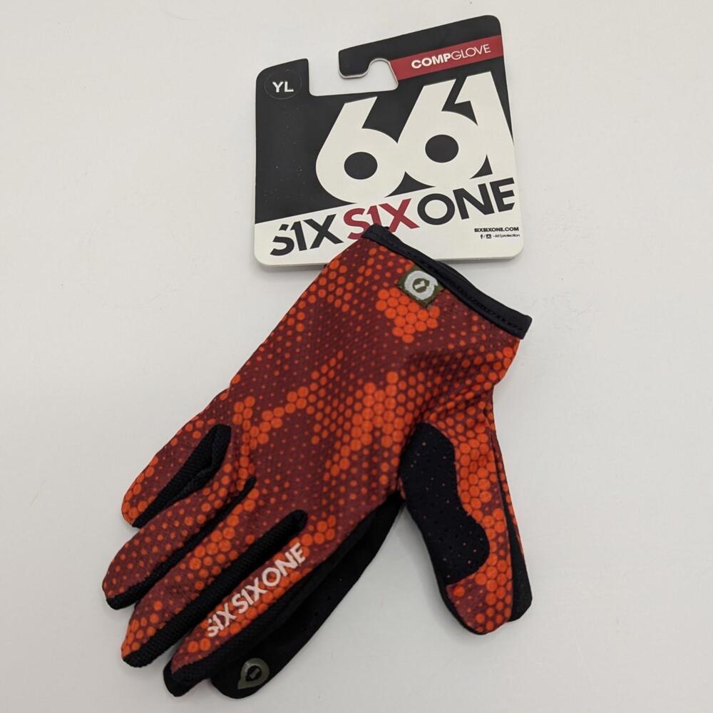 SixSixOne 661 Youth LG Comp Gloves MTB Full Finger Orange Kids Bike New